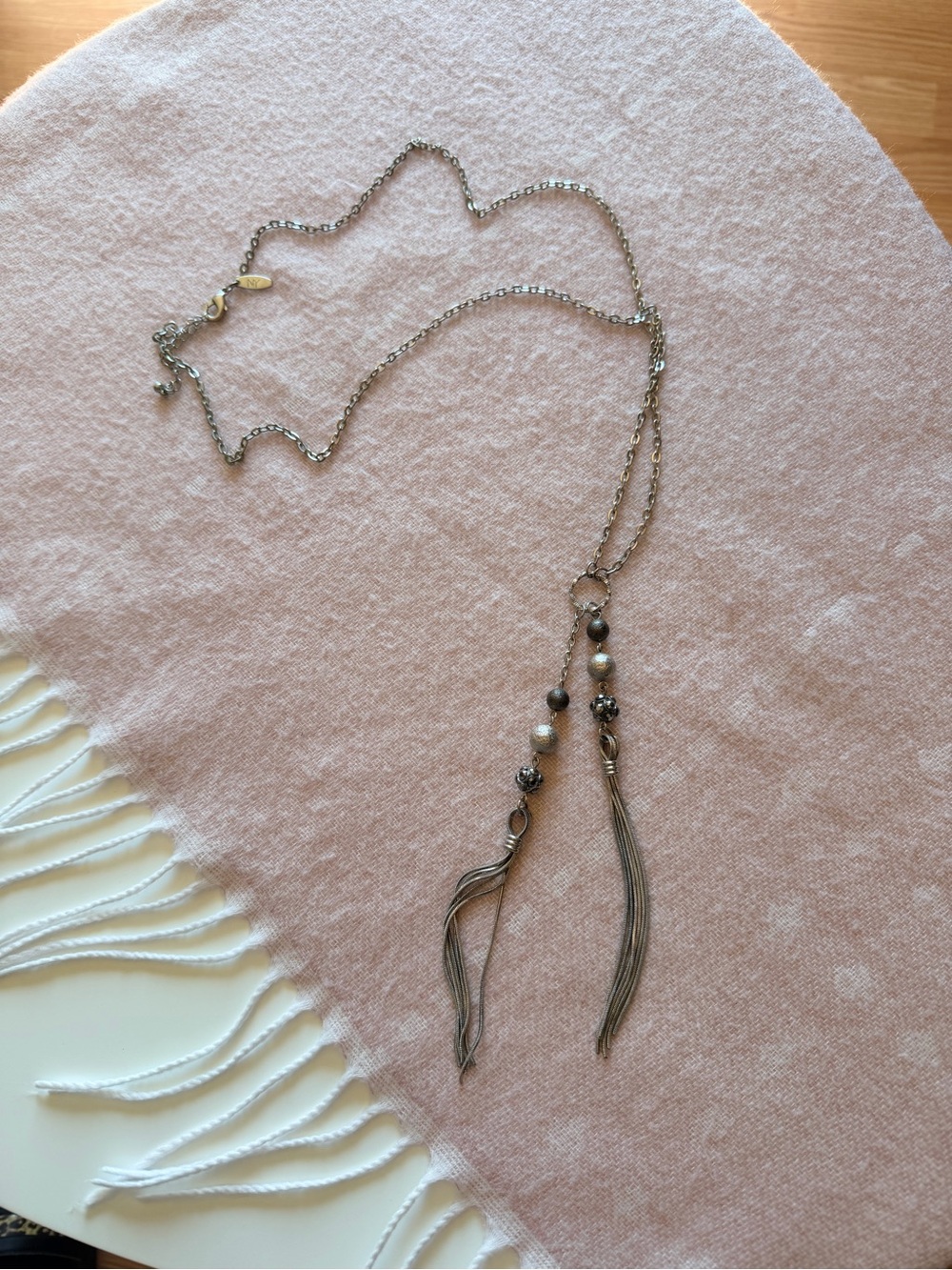 Delicate Silver Tassel Necklace with Beaded Drops